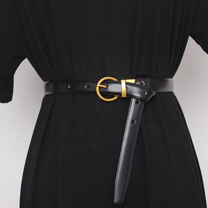 Ceinture semi-ronde rétro pour femmes, ceinture décorative pour femmes, cuir de vachette double face, couvres-taille et pantalons exquis et polyvalents