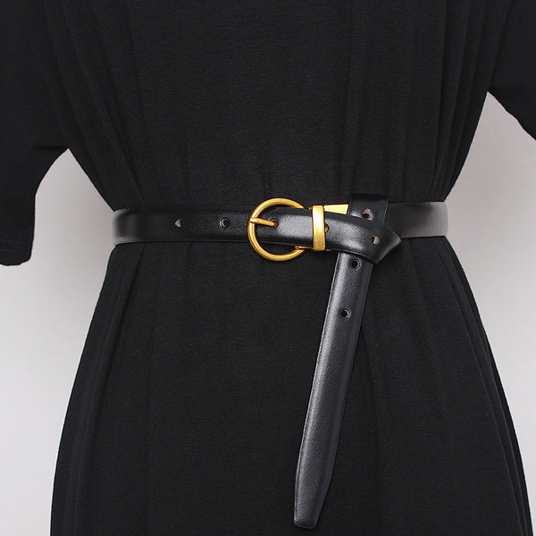 Ceinture semi-ronde rétro pour femmes, ceinture décorative pour femmes, cuir de vachette double face, couvres-taille et pantalons exquis et polyvalents