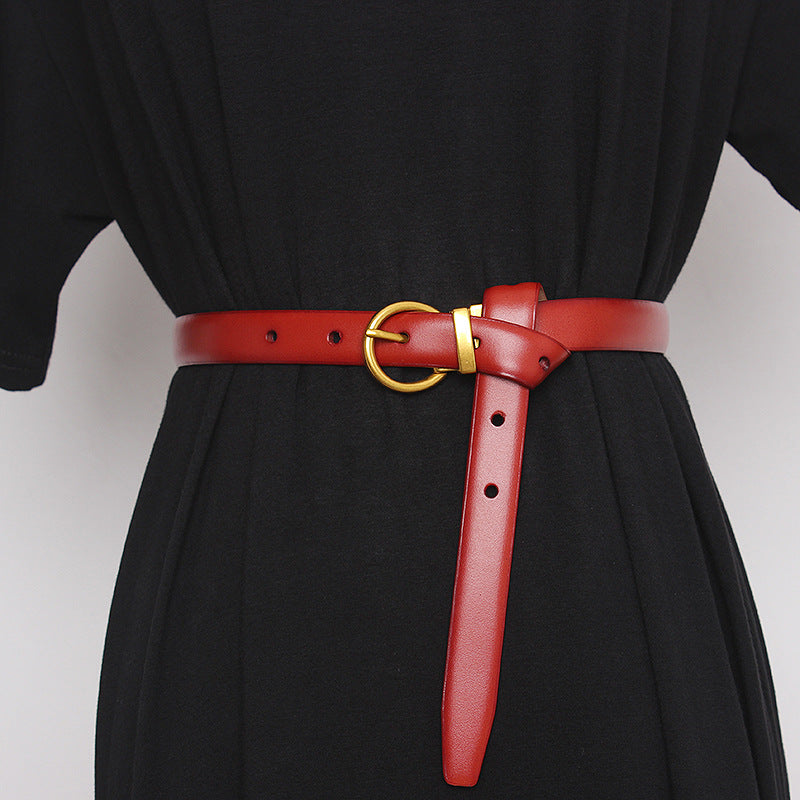 Ceinture semi-ronde rétro pour femmes, ceinture décorative pour femmes, cuir de vachette double face, couvres-taille et pantalons exquis et polyvalents