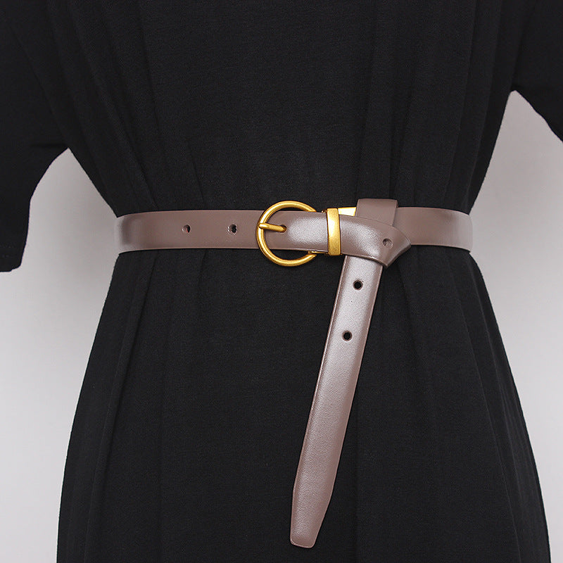 Ceinture semi-ronde rétro pour femmes, ceinture décorative pour femmes, cuir de vachette double face, couvres-taille et pantalons exquis et polyvalents