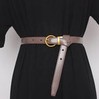 Ceinture semi-ronde rétro pour femmes, ceinture décorative pour femmes, cuir de vachette double face, couvres-taille et pantalons exquis et polyvalents