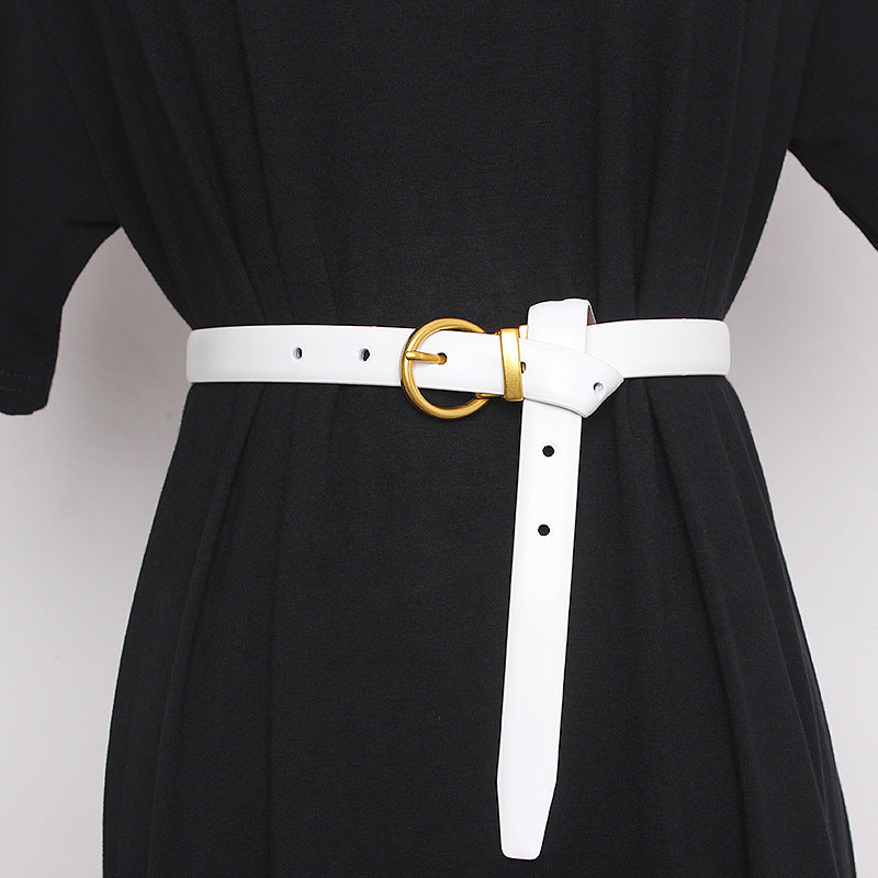 Ceinture semi-ronde rétro pour femmes, ceinture décorative pour femmes, cuir de vachette double face, couvres-taille et pantalons exquis et polyvalents