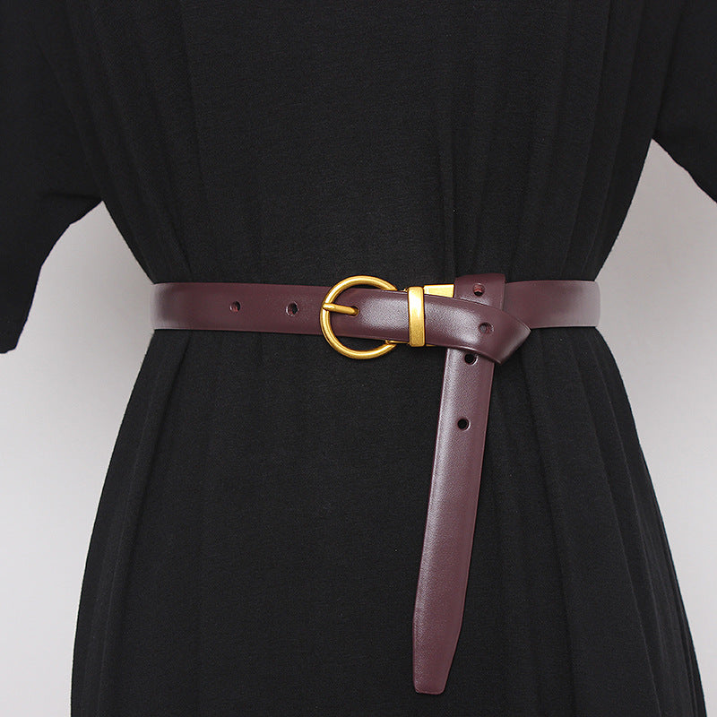 Ceinture semi-ronde rétro pour femmes, ceinture décorative pour femmes, cuir de vachette double face, couvres-taille et pantalons exquis et polyvalents
