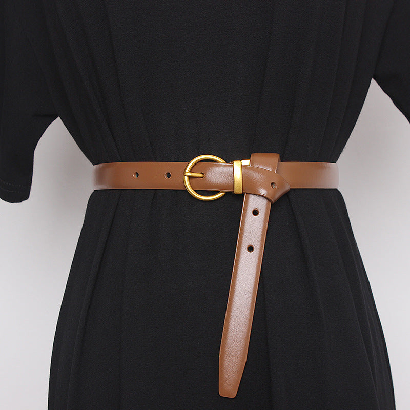 Ceinture semi-ronde rétro pour femmes, ceinture décorative pour femmes, cuir de vachette double face, couvres-taille et pantalons exquis et polyvalents
