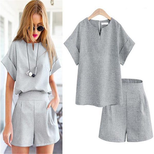 Ensemble tailleur short à manches courtes, pour femmes rondes, décontracté, pour l'été