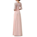 Robe de soirée de banquet en mousseline de soie à manches cinq points et dentelle pour mariage