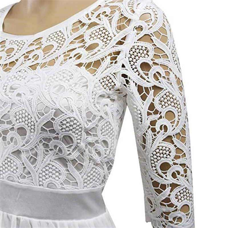 Robe de soirée de banquet en mousseline de soie à manches cinq points et dentelle pour mariage