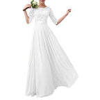 Robe de soirée de banquet en mousseline de soie à manches cinq points et dentelle pour mariage