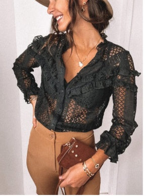 New Fashion Sexy Cut Out Lace Shirt For Women