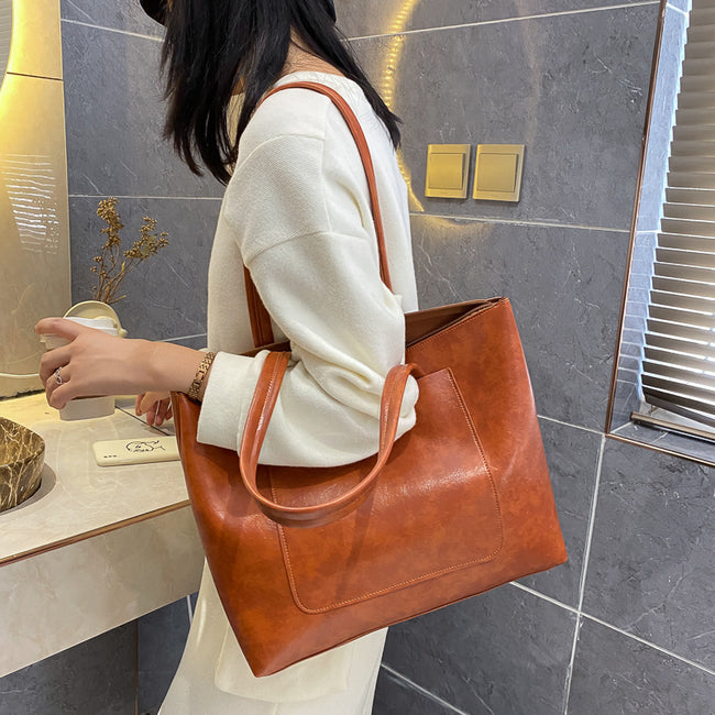 Sac Fourre-tout Grande Capacité Simple Rétro Tendance Ins Sac À Bandoulière Très Populaire Sac Femme Main Image