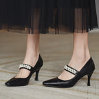Talons hauts aiguilles en cuir souple avec perles