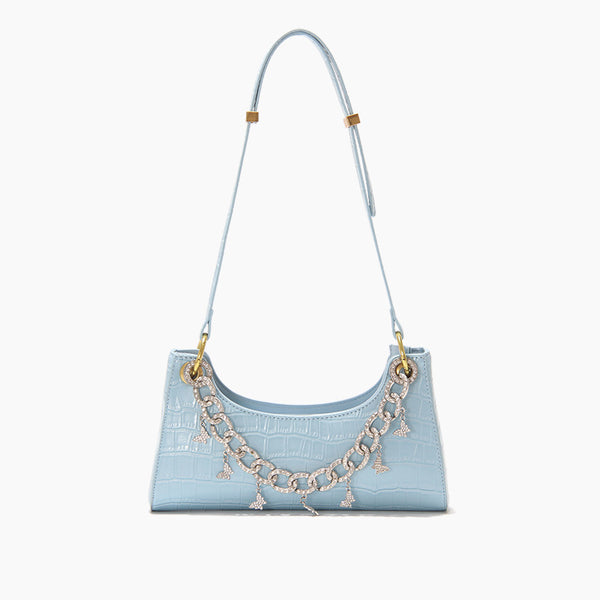 Sac à bandoulière pour femme Rainbow Baguette Croc Froggy Gradient, nouveau sac à main tendance, chaîne de perles, sac féminin en métal avec diamant, été