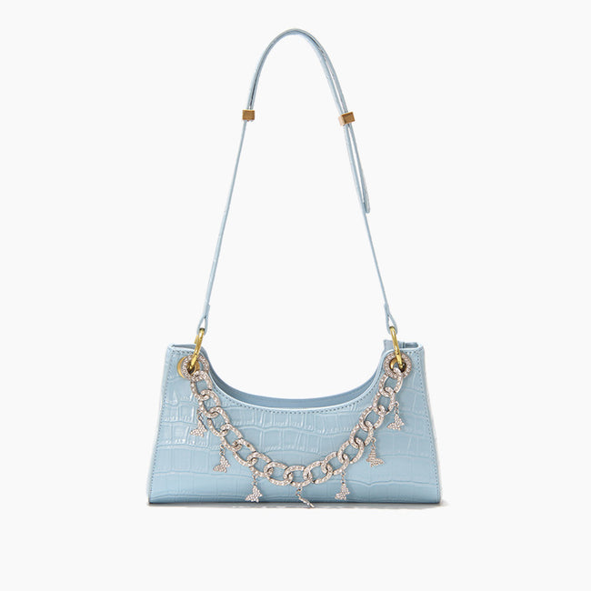 Sac à bandoulière pour femme Rainbow Baguette Croc Froggy Gradient, nouveau sac à main tendance, chaîne de perles, sac féminin en métal avec diamant, été Hover Image