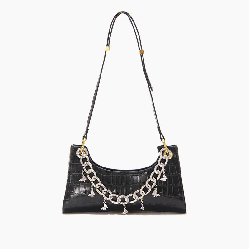 Rainbow Baguette Croc Froggy Gradient Women Shoulder Bags New Fashion Handbag Pearl Chain Diamond Metal Female Bag Summer