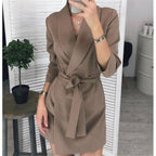 Long Sleeve Notched Collar Solid Casual Elegant Dress
