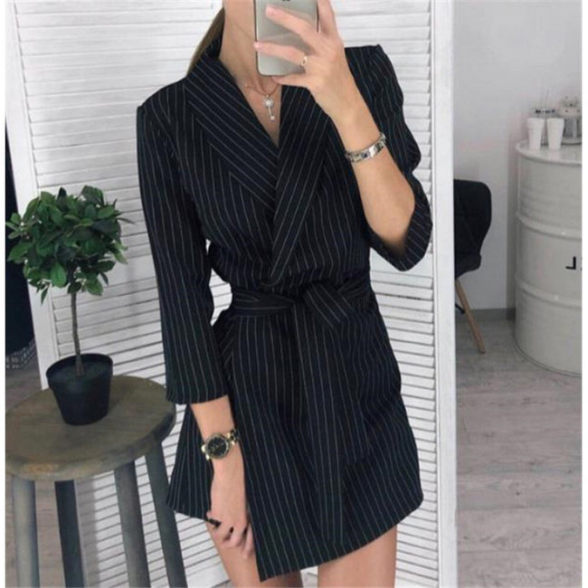 Long Sleeve Notched Collar Solid Casual Elegant Dress Hover Image