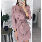 Long Sleeve Notched Collar Solid Casual Elegant Dress