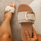Mules à boucles Imprimé léopard Sandales plates femme été Chaussures de plage