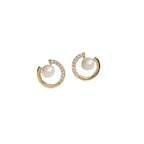 Boucles d'oreilles clous simples en forme de C pour femmes, bijoux exquis en perles et cristaux ronds