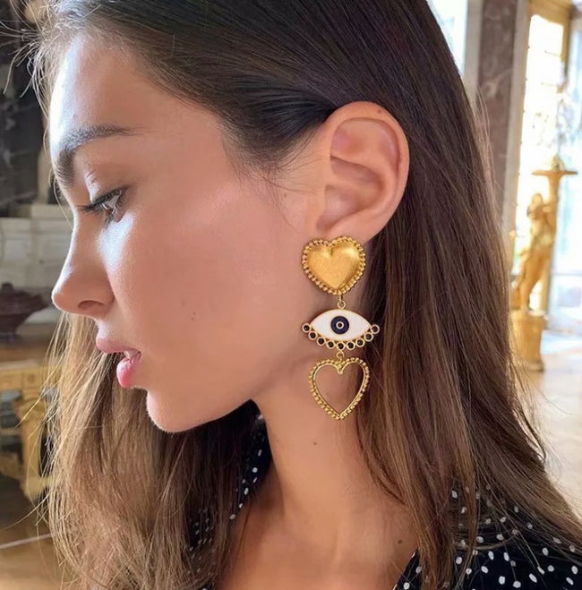 Boucles d'oreilles créatives œil bijoux, style punk, boucles d'oreilles cœur pour femme Hover Image