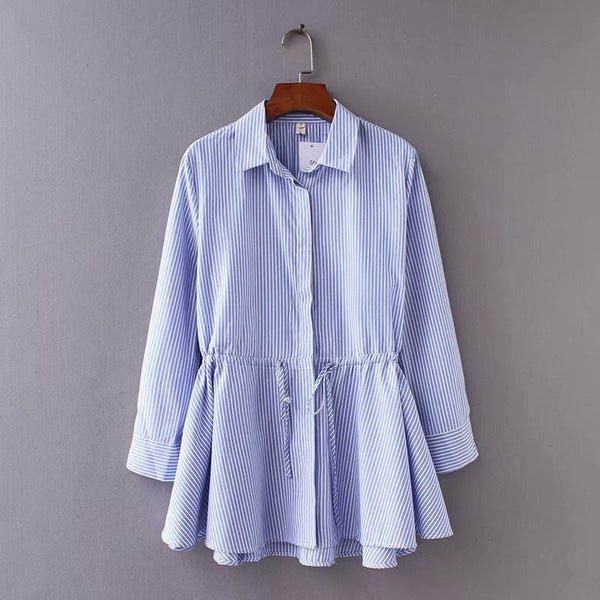 Nouvelle chemise rayée pour femme avec cordon de serrage à la taille
