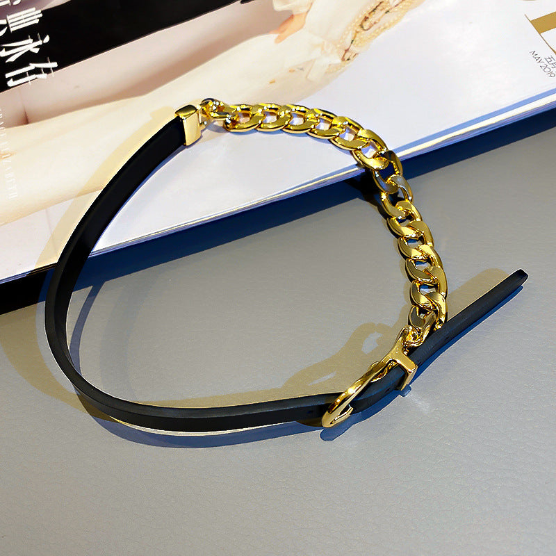 Colliers ras du cou FYUAN pour femmes, chaîne dorée courte, en cuir noir, avec bouton, bijoux tendance