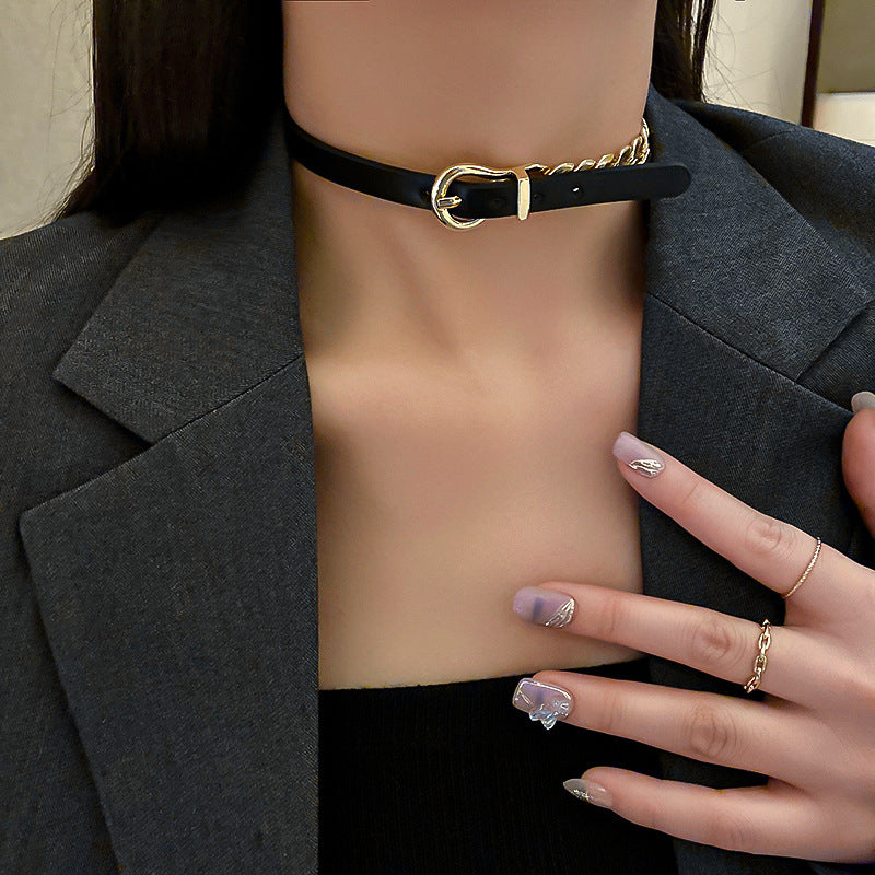 Colliers ras du cou FYUAN pour femmes, chaîne dorée courte, en cuir noir, avec bouton, bijoux tendance