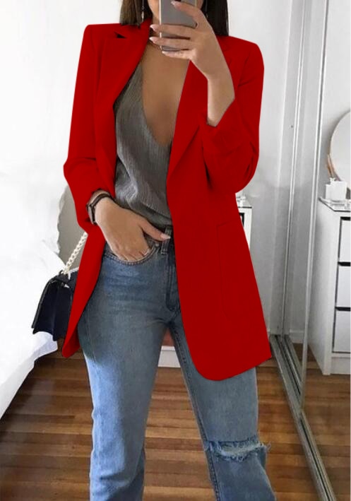 Blazer cardigan fin à revers élégant