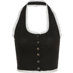 Gilet court à col boutonné sexy, dos beauté, nombril, pour femme