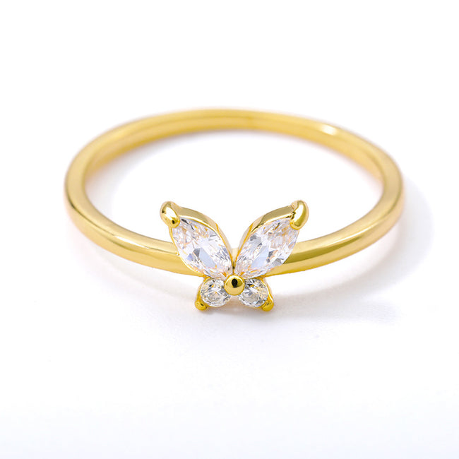 Bague papillon de charme pour femmes en cristal de zircon, or et argent Main Image