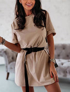 Ceinture lâche tendance Robe femme Chemise à manches courtes