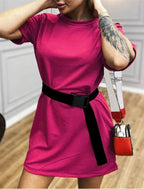 Ceinture lâche tendance Robe femme Chemise à manches courtes