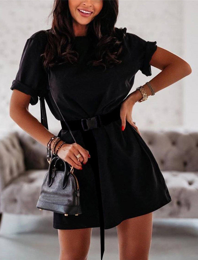 Ceinture lâche tendance Robe femme Chemise à manches courtes