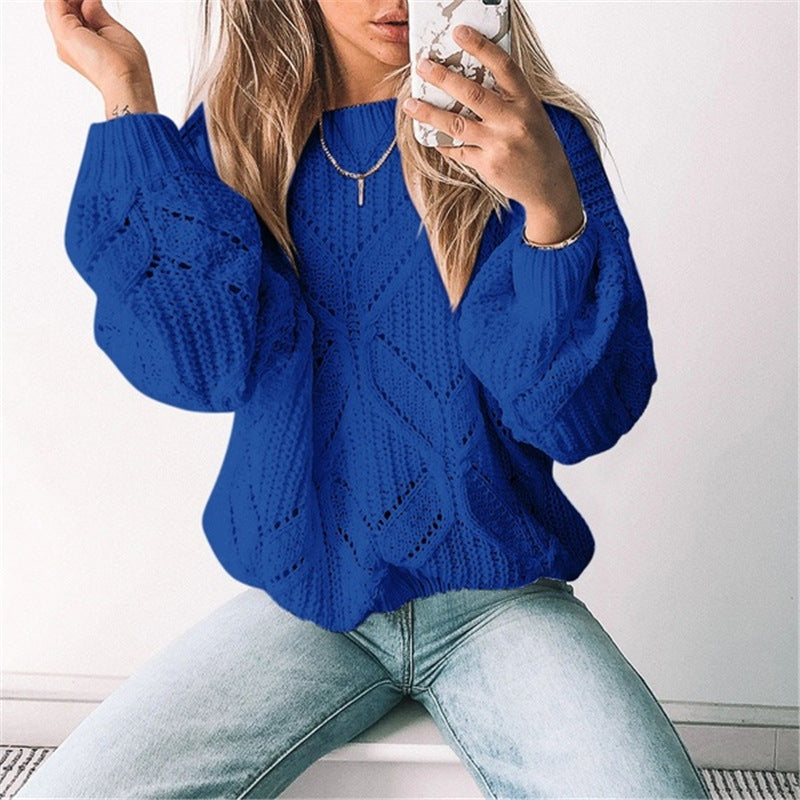 Pull Femme Irrégulier Évidé Col en V Manches Longues