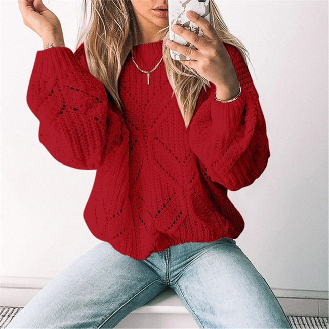 Pull Femme Irrégulier Évidé Col en V Manches Longues Hover Image