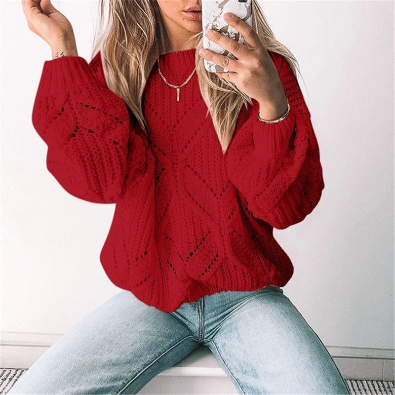 Pull Femme Irrégulier Évidé Col en V Manches Longues