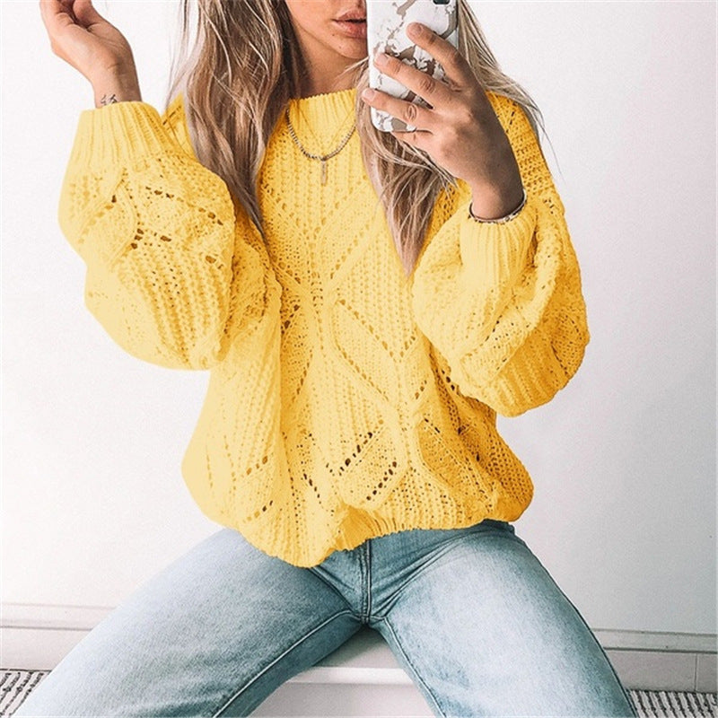 Pull Femme Irrégulier Évidé Col en V Manches Longues