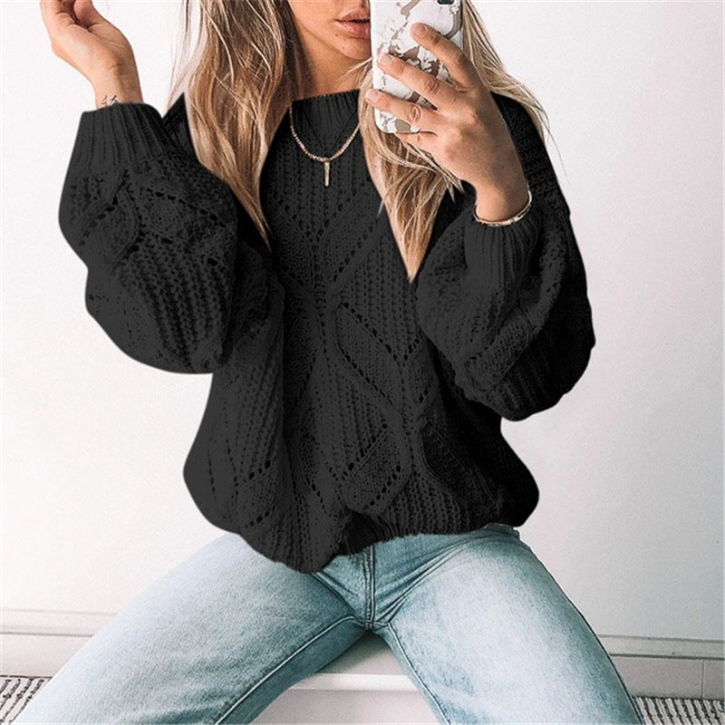 Pull Femme Irrégulier Évidé Col en V Manches Longues