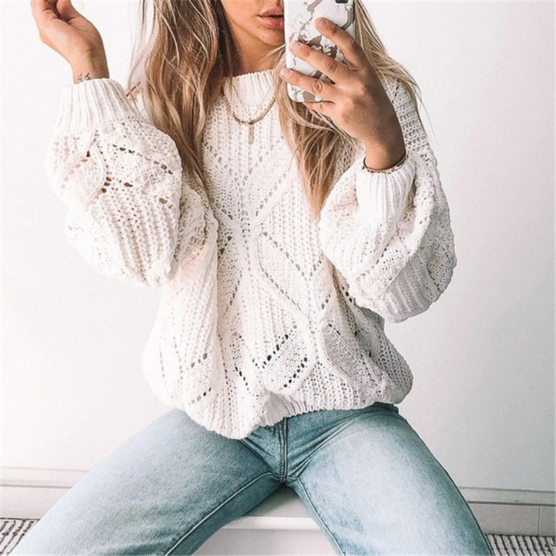 Pull Femme Irrégulier Évidé Col en V Manches Longues