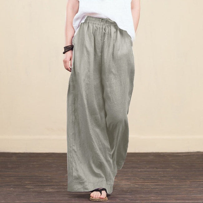 Pantalon large en coton et lin pour femme, coupe ample Main Image