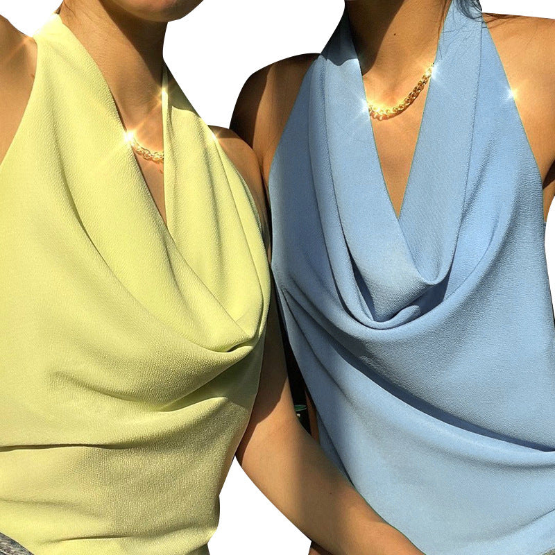 Gilet femme sexy à col licou, coupe ajustée, couleur unie