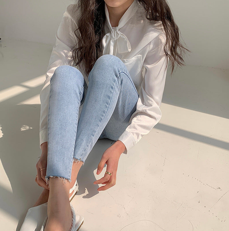 Jean skinny femme, nouvelle collection printemps, taille haute, coupe crayon ajustée