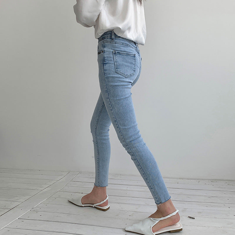 Jean skinny femme, nouvelle collection printemps, taille haute, coupe crayon ajustée