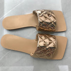 Sandales d'été pour femmes, plates, en cuir PU, couleur unie, bout ouvert, couture