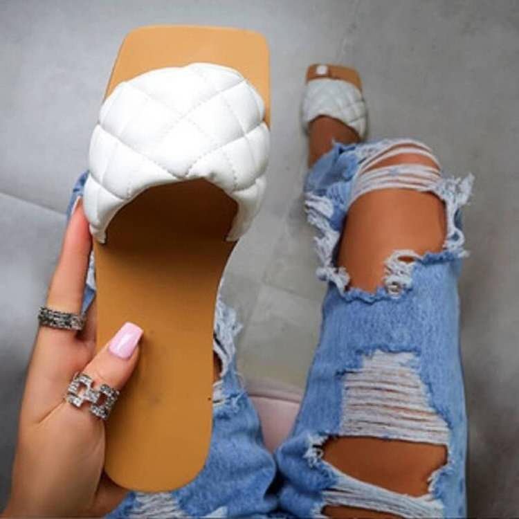 Sandales d'été pour femmes, plates, en cuir PU, couleur unie, bout ouvert, couture