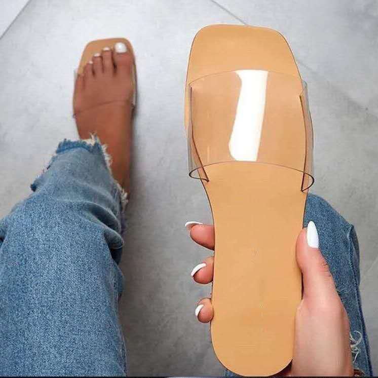 Sandales d'été pour femmes, plates, en cuir PU, couleur unie, bout ouvert, couture