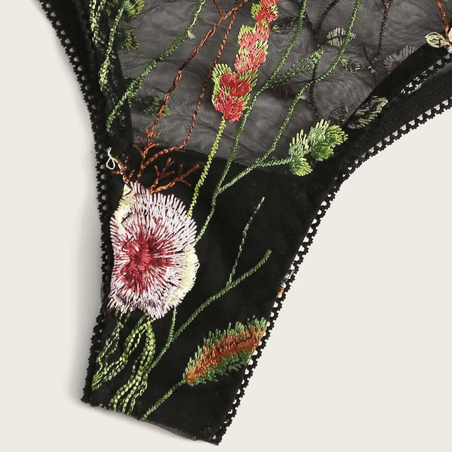 Ensemble Lingerie Sexy Femme, Soutien-gorge et Culotte en Dentelle Florale Brodés, Soutien-gorge et Culotte Sans Couture 2 Pièces pour Femmes Main Image