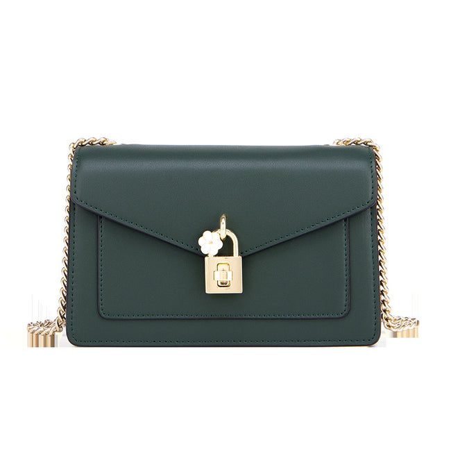 Sac à bandoulière en cuir véritable peau de vache pour femme, à la mode, chaîne assortie, oblique Main Image