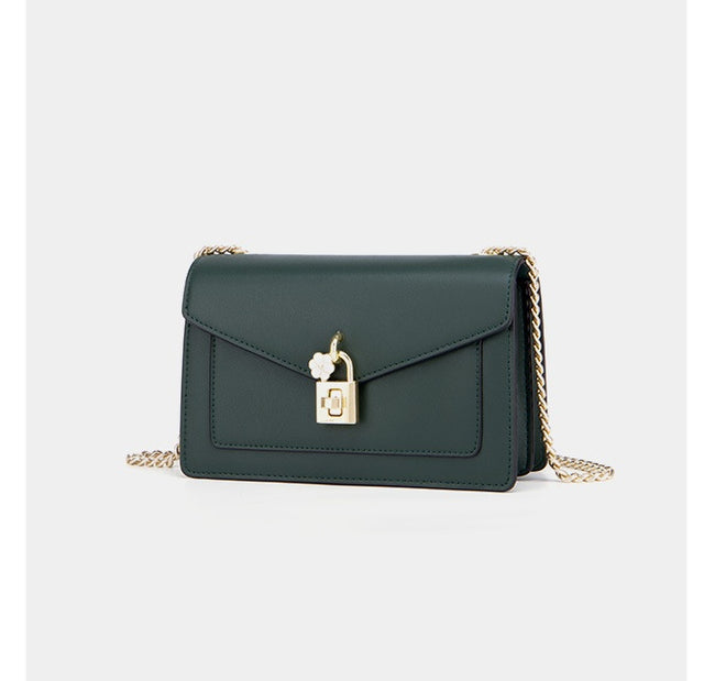 Sac à bandoulière en cuir véritable peau de vache pour femme, à la mode, chaîne assortie, oblique Hover Image