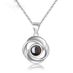 Colliers pendentifs fleur rose en argent sterling 925 pour femmes, collier tendance projection 100 langues AMOUR, bijoux faits à la main